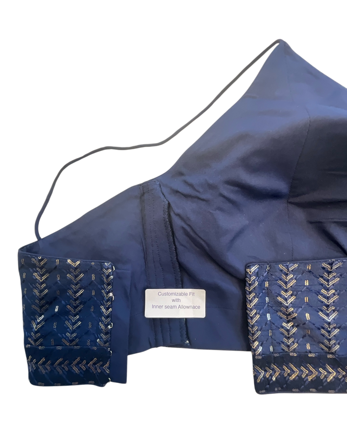36" / UK 10 - Navy Blue - Sequins Work Strap Saree Blouse with cups - UK Stock - Quick Delivery - RNK - R780 -KK