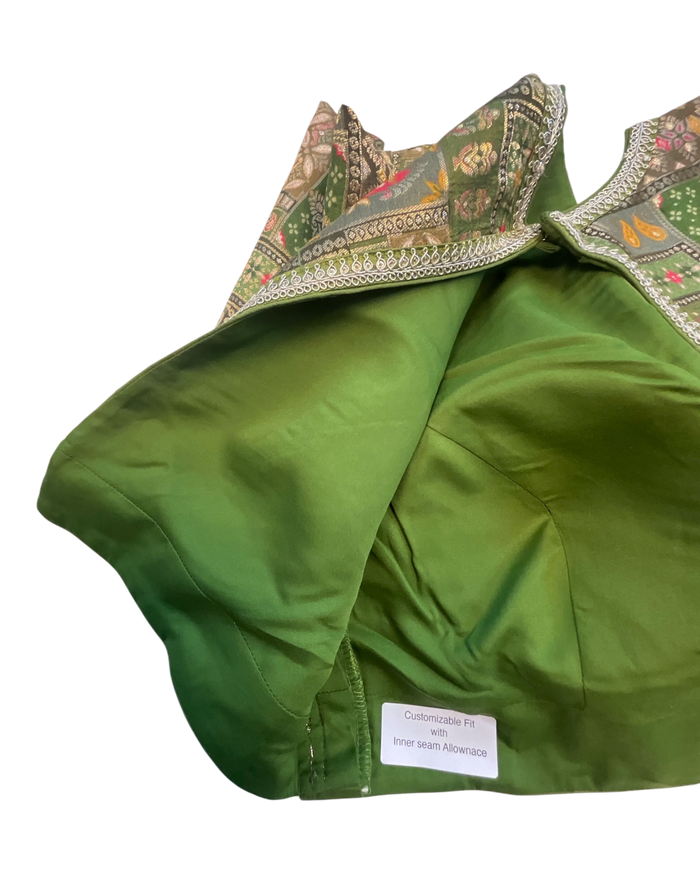 38" / UK 12 - Henna Green - Rich Banarasi Brocade Saree blouse with cups - UK Stock - Quick Delivery - RNK - R958-KC
