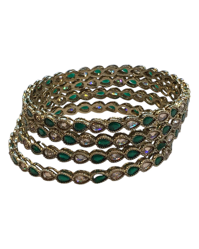 Antique Gold Finish GREEN Reverse Stone Bangles (Set of 4) - Mix N Match - NBA2401Jp