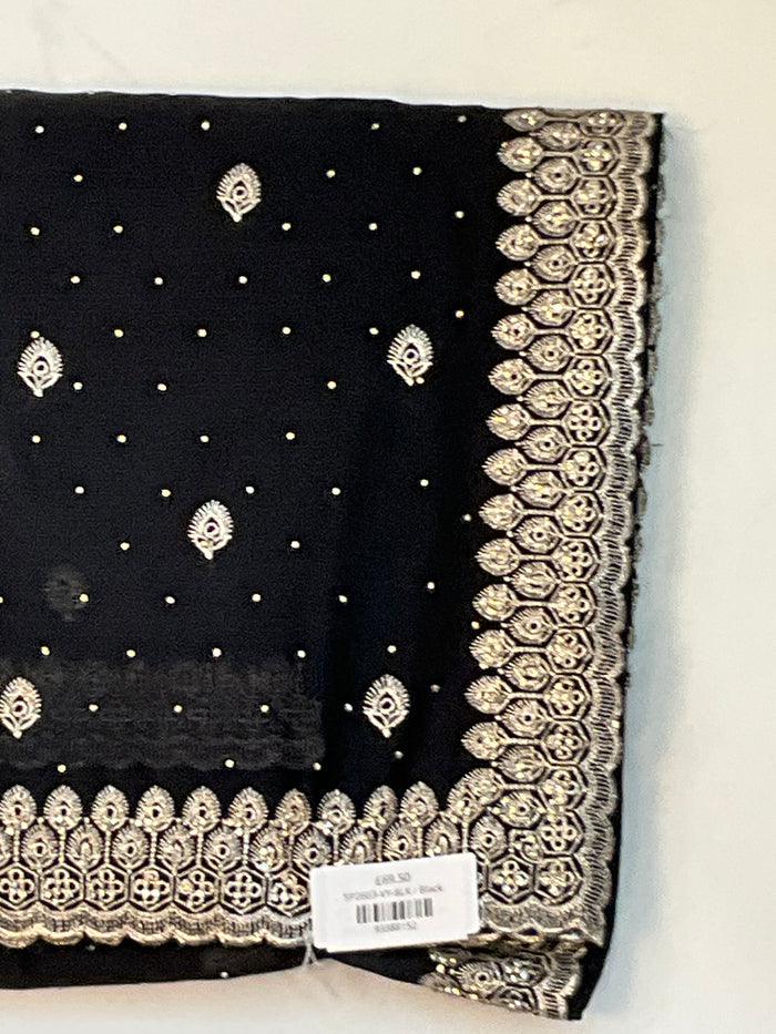 Black - Fancy Party Saree with Blouse Piece - UK stock - 24hr Dispatch - SP2603 VY