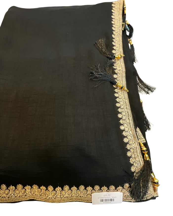 Black - Fancy Party Saree with Blouse Piece - UK stock - 24hr Dispatch - SP2606 KA
