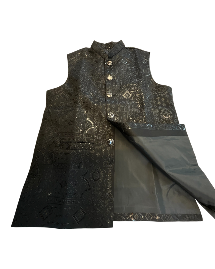 Black - Rich All Over Embroidered - Mens Indian Waistcoat - UK Stock - 24 hr Dispatch - KCS4088 06VV26