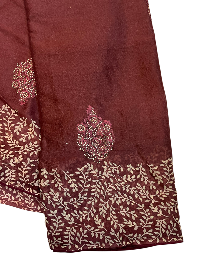 Brown - Chiffon Printed Saree with Blouse Piece - UK stock - 24hr Dispatch - LTF107 07KT26