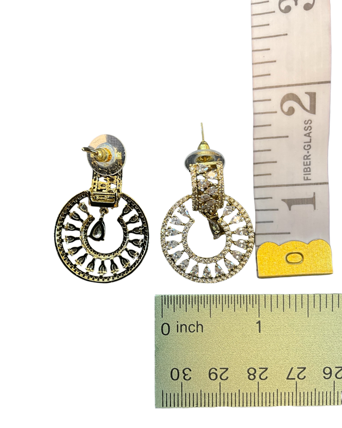 Clear - Medium - Antique Gold Finish Traditional Earrings - Bollywood - Weddings - AE2608 J