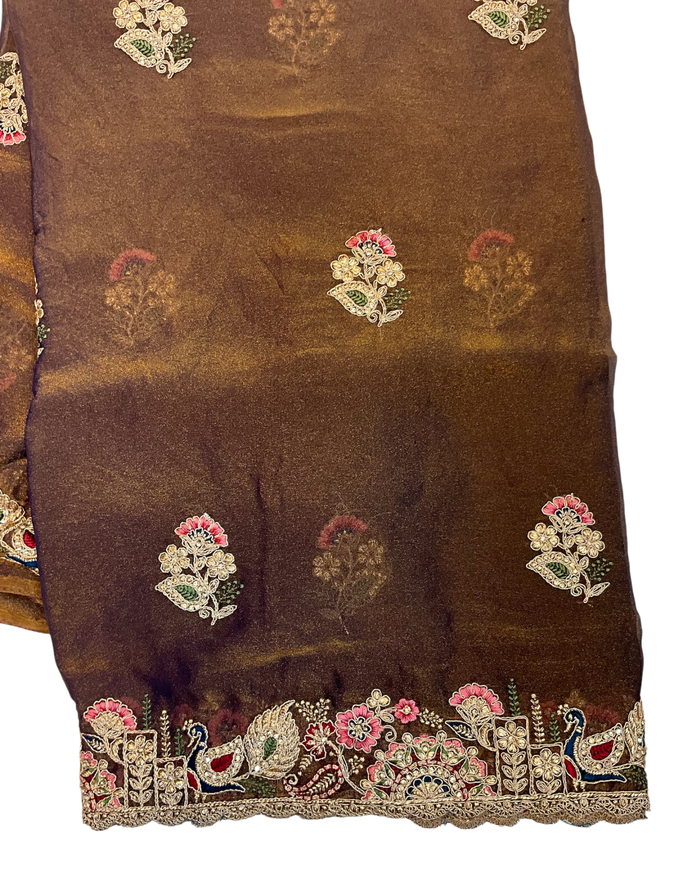 Copper Brown - Fancy Party Saree with Blouse Piece - UK stock - 24hr Dispatch - LTF903 07VV26