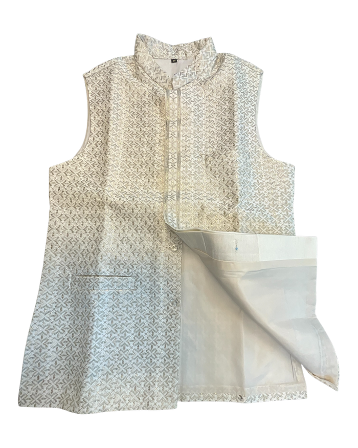 Cream / Off White - All Over Embroidered - Mens Indian Waistcoat - UK Stock - 24 hr Dispatch - KCS4835 06KA26