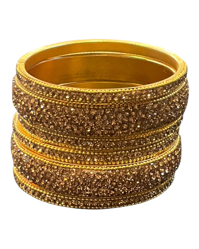 Dark / Antique Gold Finish - Set of 6 Stone Bangles - M to XXL - 5Line 07Kp26