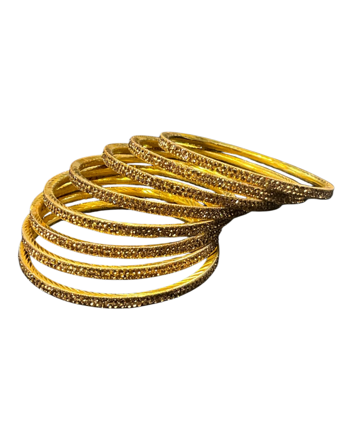 Dark / Antique Gold Finish - Set of 8 Stone Bangles - M to XXL - HAN2601 07Ka26