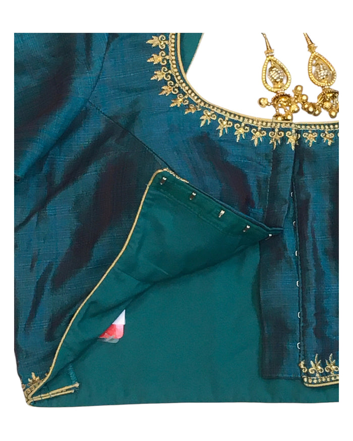 Dark Green - Dupion Silky Saree / Lehenga blouse - 38" Bust (UK 12) Can be let out to size 16 - KP272 01Hp25