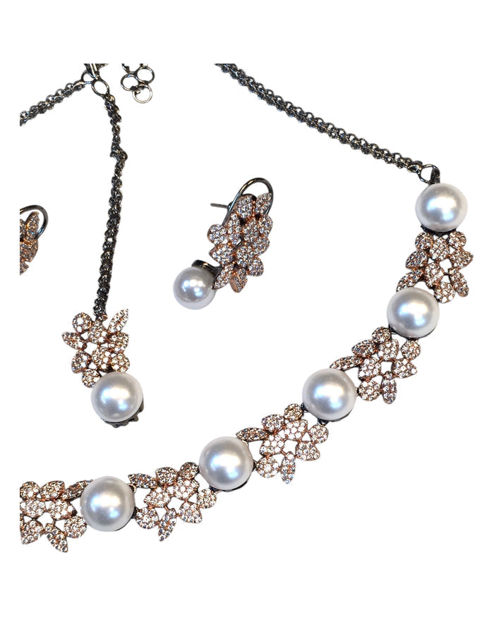 Designer American Diamond Style Oxydised Finish Medium Size Necklace Set with Earrings - AE2426 1KP24