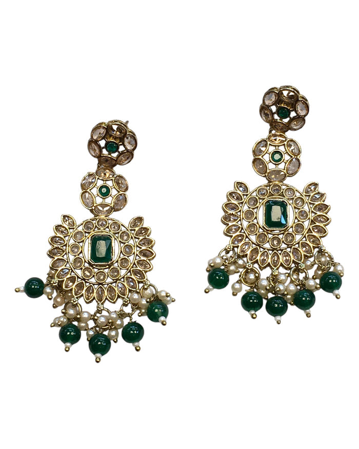 Green - Large - Antique Gold Finish Traditional Earrings - Bollywood - Weddings - PRI1773 11Tp24