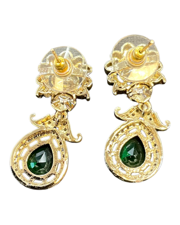 Green - Small - Antique Gold Finish Traditional Earrings - Bollywood - Weddings - 15ER715 07J26