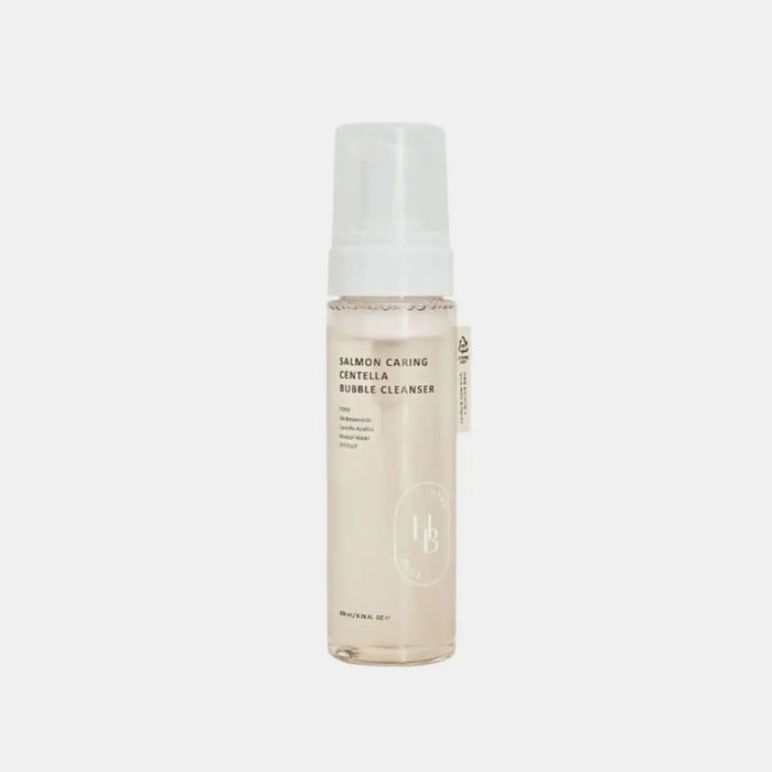 HEVEBLUE Salmon Caring Centella Bubble Cleanser 200mL is a gentle, pH-balanced (5.5) foaming cleanser designed to purify the skin without stripping its natural moisture. It is primarily known for using Salmon PDRN and Salmon Egg Extract to support skin regeneration and maintain a healthy skin barrier. 