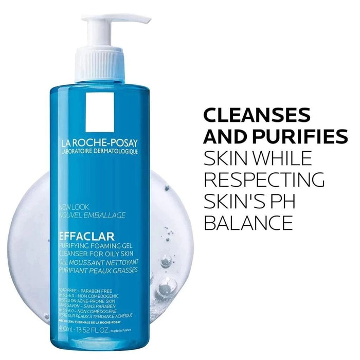 La Roche-Posay Effaclar cleansing gel with text on a white background