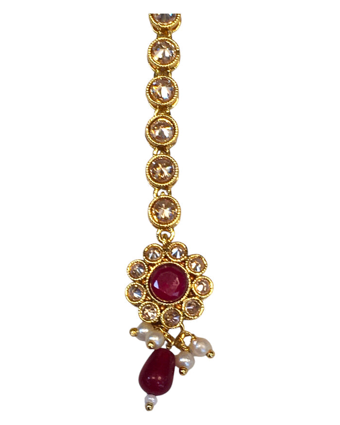 Magenta / Fuchsia - Gold Finish Small Size Tika Head Piece - Indian Ladies Fashion Jewellery - AE2436 11Vp24