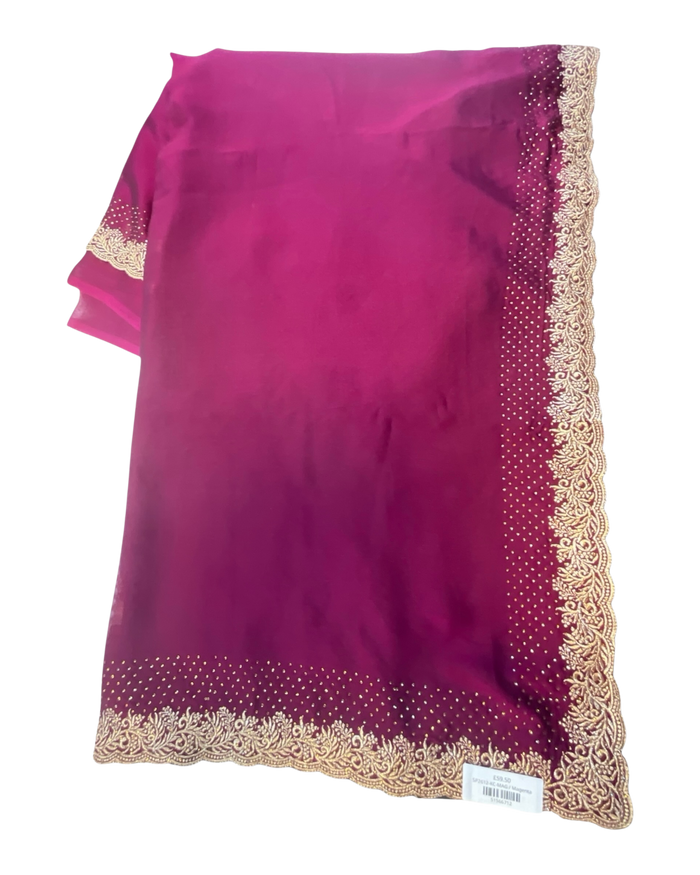 Magenta / Rani - Saree with Thread / Stone Work and Blouse Piece - UK stock - 24hr Dispatch - SP2612 KR