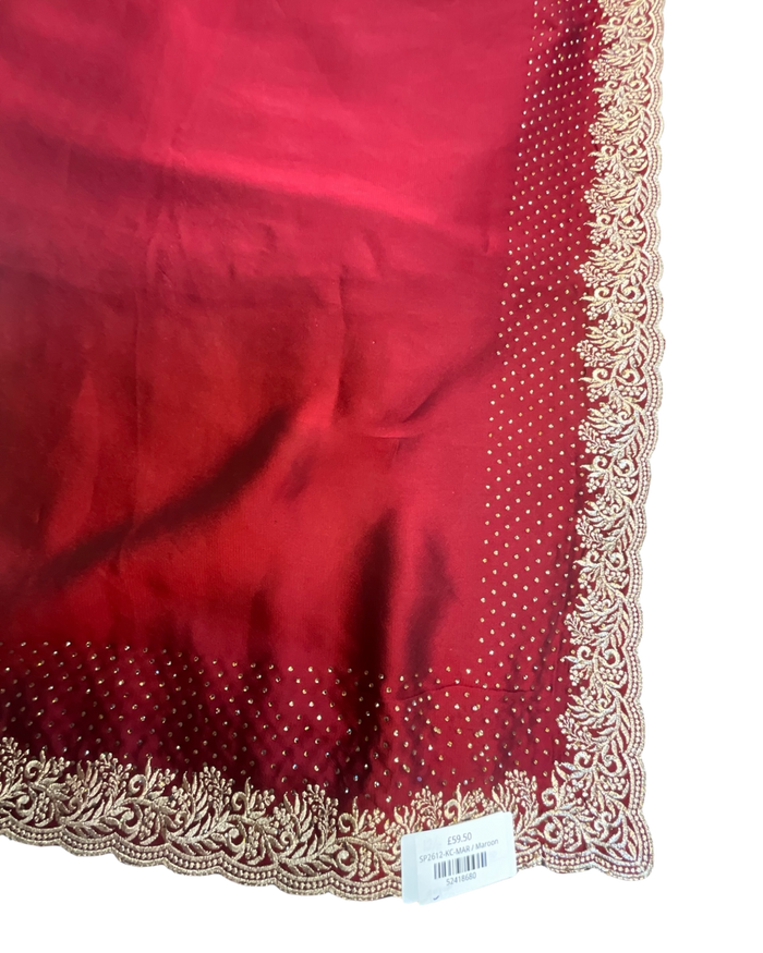 Maroon - Saree with Thread / Stone Work and Blouse Piece - UK stock - 24hr Dispatch - SP2612 KR