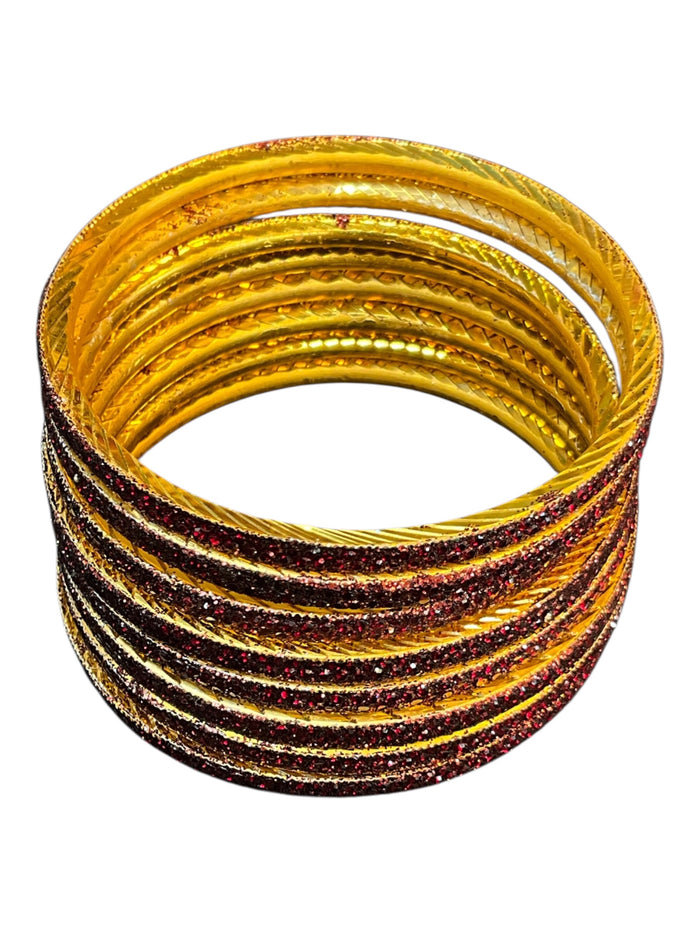 Maroon - Set of 8 Stone Bangles - M to XXL - HAN2601 07Ka26
