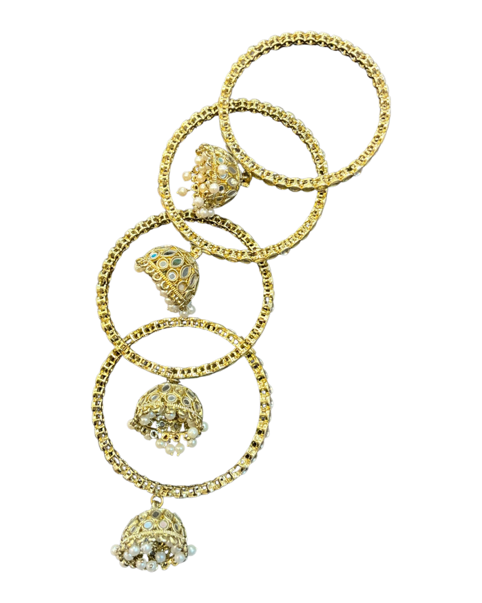 Mirror Work Zhumki Dangle - Antique Gold Finish Bangles Set (Set of 4) - UK stock - SM, M, L, XL AE2602 06P26