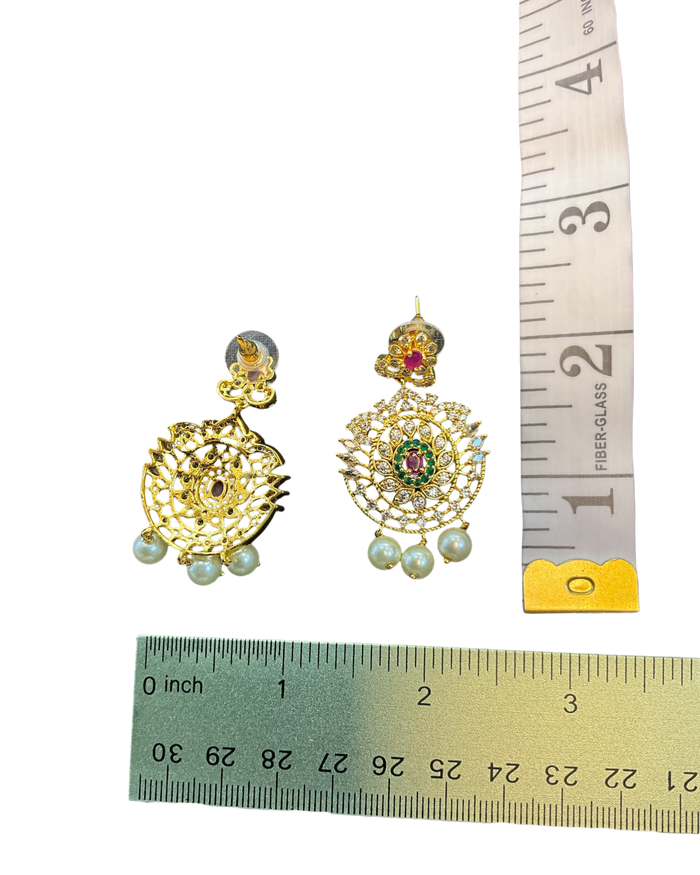 Multi Coloured - Large - Gold Finish Traditional Earrings - Bollywood - Weddings - AE2604 J