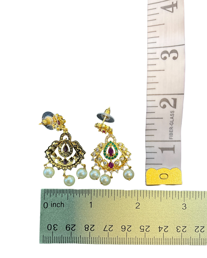 Multi Coloured - Medium - Gold Finish Traditional Earrings - Bollywood - Weddings - AE2605 T