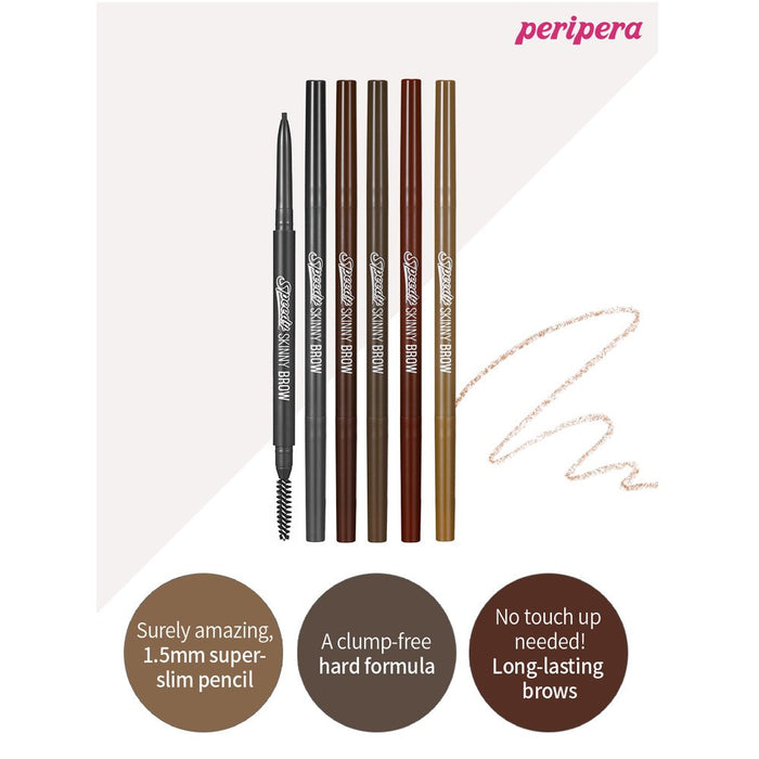 PERIPERA Speedy Skinny Brow asian authentic genuine original korean skincare montreal toronto canada thekshop thekshop.ca natural organic vegan cruelty-free cosmetics kbeauty vancouver free shipping swatches #01 Gray Brown #02 Dark Brown #03 Natural Brown #04 Red Brown #05 Light Brown #06 Cool Gray (2021 NEW) #07 Ash Brown (2021 NEW)