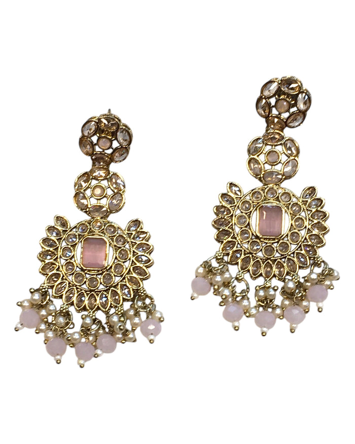 Pink - Large - Antique Gold Finish Traditional Earrings - Bollywood - Weddings - PRI1773 11Tp24