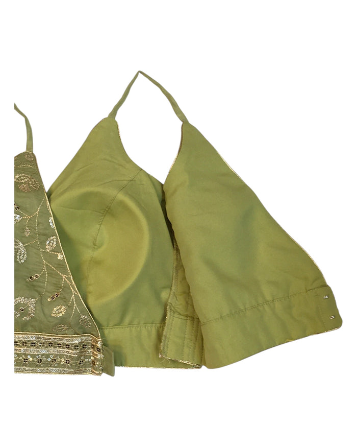 Pista Green - Low V Neck Embroidered Saree / Lehenga Blouse - 34" Bust (UK 8) Can be let out to size 10 - B216 01KV25