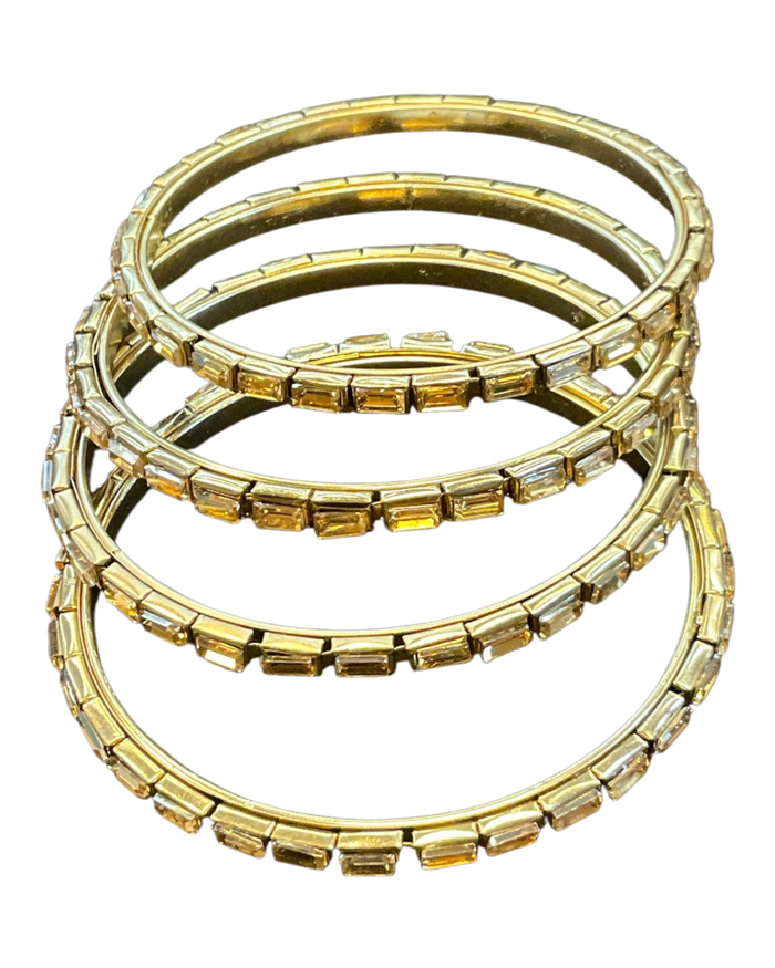 Rectangular Stone - Antique Gold Finish Bangles Set (Set of 4) - UK stock - SM, M, L, XL NB7364 06Vp26