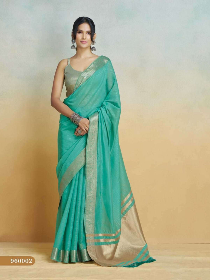 Sea Green - Handloom -Cotton Silky Banarasi Saree with Blouse Piece - SHISLI960002 10KT25