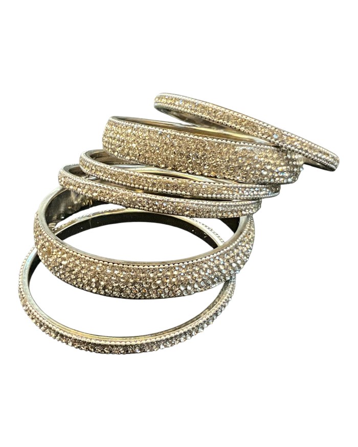Silver Finish - Set of 6 Stone Bangles - M - XXL - 5Line 07Kp26