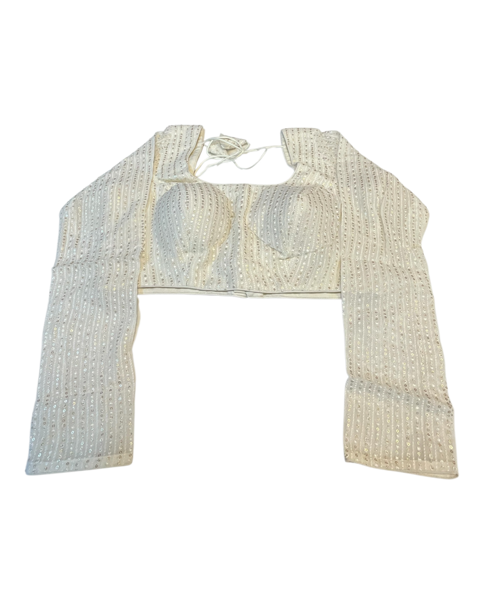 Size 38" / UK 12 - Cream - Rich Sequins Embroidered Long Sleeve Saree blouse with cups - UK Stock - Quick Delivery - RNK - R860-KA