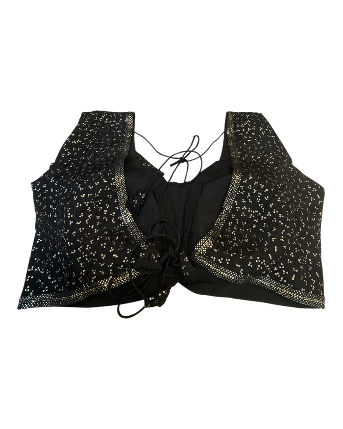 Size 42" / UK 16 - Black - Rich Silky Embroidered Saree blouse with cups - UK Stock - Quick Delivery - RNK - R885-KC