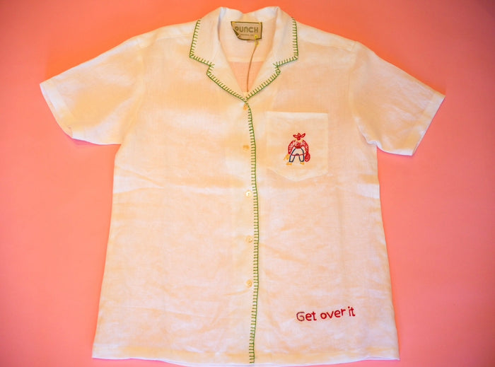 TROPICAL PUNCH 100% Hand Embroidered Linen Button-Down -Get over it