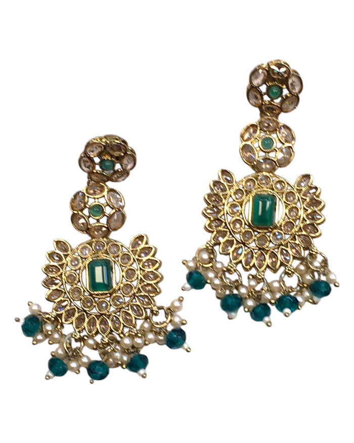 Tuquoise - Large - Antique Gold Finish Traditional Earrings - Bollywood - Weddings - PRI1773 11Tp24