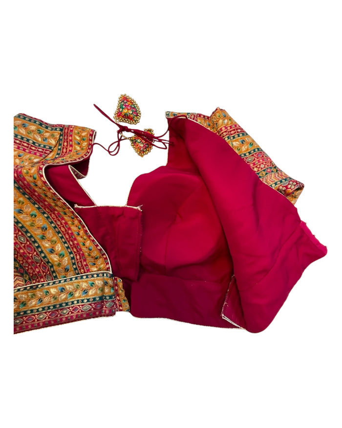 UK 12 (38" Bust) Multi Coloured - Banarasi Brocade Saree / Lehenga blouse - Can be let out - B227 01KP25