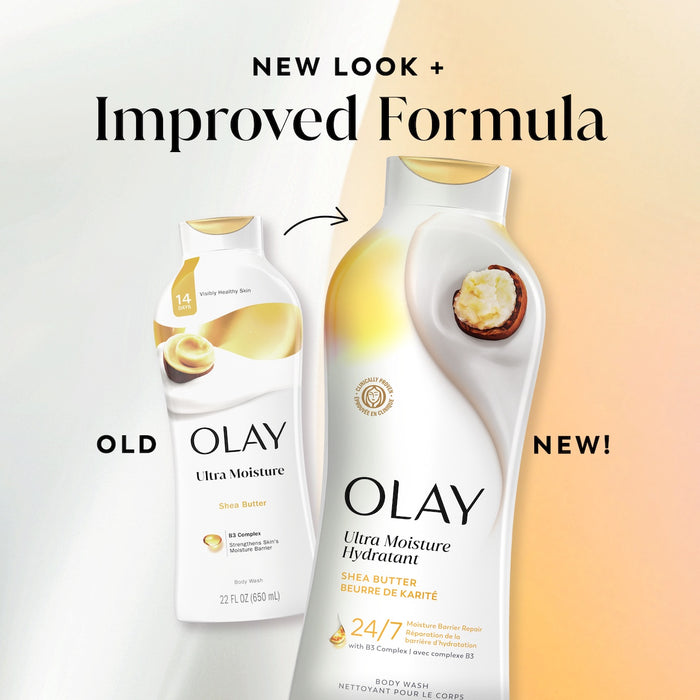 Ultra Moisture Body Wash Shea Butter old and new bottle design. New look plus improved formula.