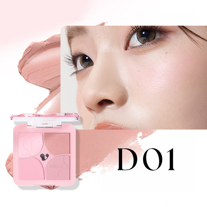 Veecci unique cheek color blooms four color powder blusher D01 peach