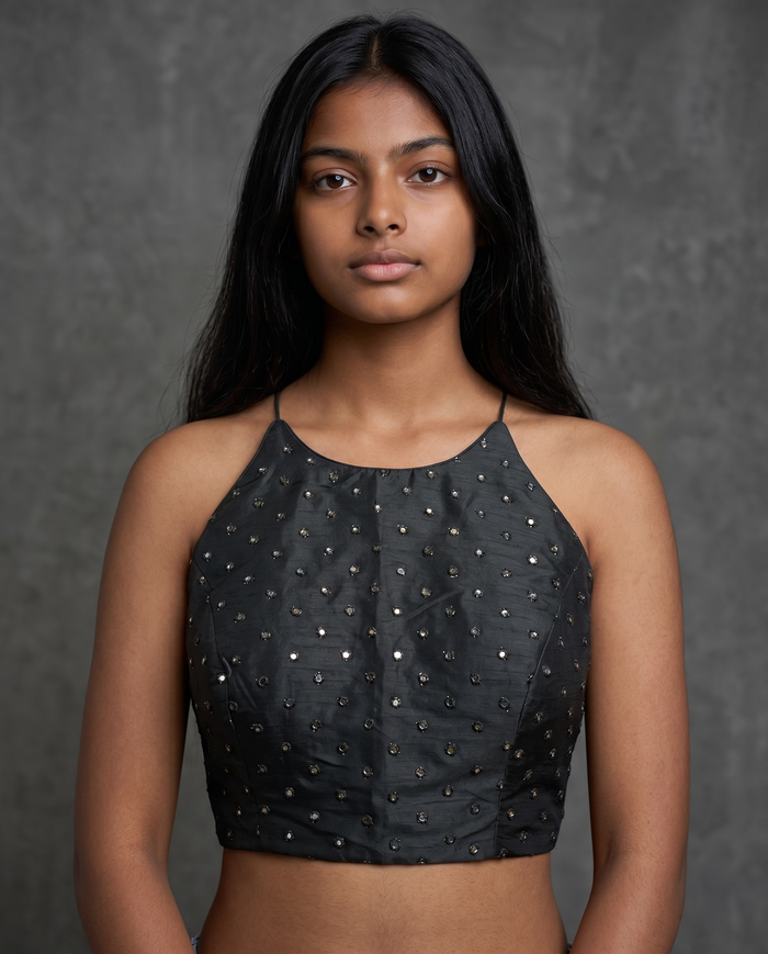 36" / UK 10 - Black - Mirror Work Strap Saree Blouse with cups - UK Stock - Quick Delivery - RNK - R778 -KY
