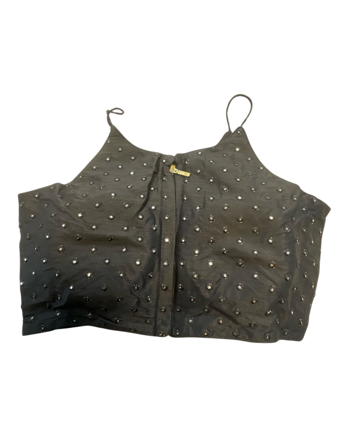 36" / UK 10 - Black - Mirror Work Strap Saree Blouse with cups - UK Stock - Quick Delivery - RNK - R778 -KY
