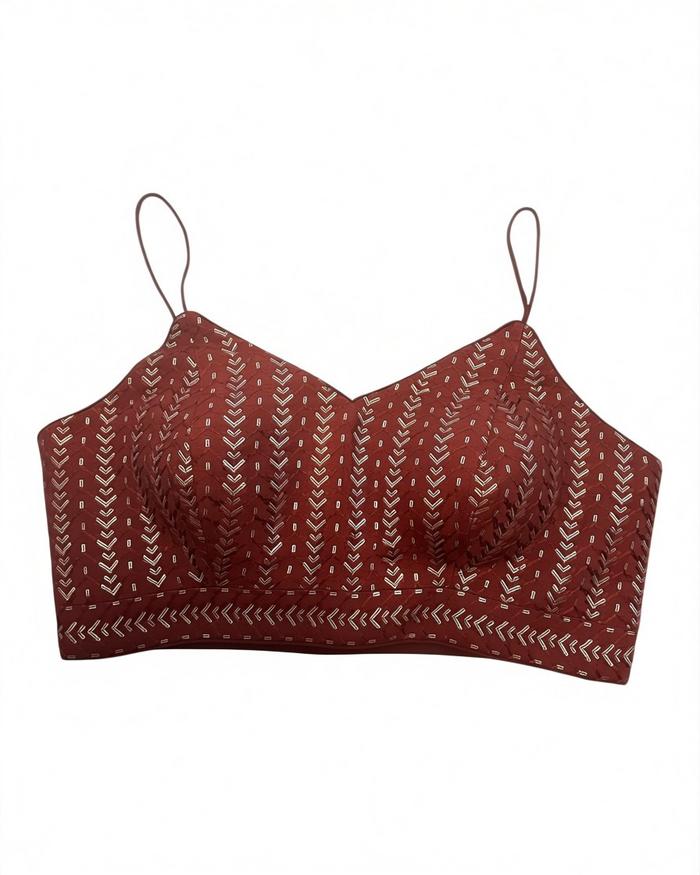 36" / UK 10 - Maroon / Burgundy - Sequins Work Strap Saree Blouse with cups - UK Stock - Quick Delivery - RNK - R780 -KK