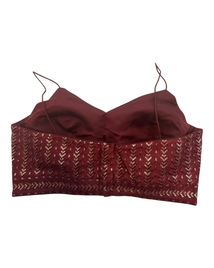 36" / UK 10 - Maroon / Burgundy - Sequins Work Strap Saree Blouse with cups - UK Stock - Quick Delivery - RNK - R780 -KK
