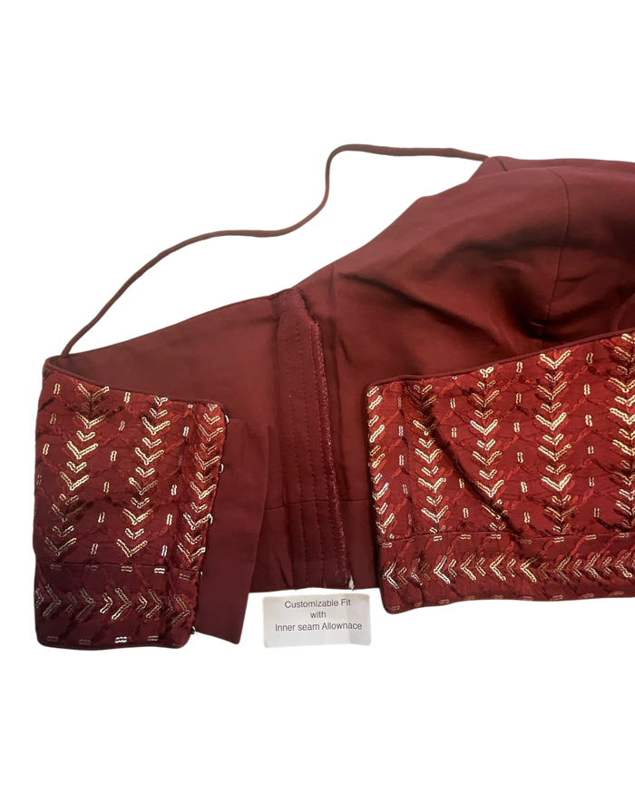 36" / UK 10 - Maroon / Burgundy - Sequins Work Strap Saree Blouse with cups - UK Stock - Quick Delivery - RNK - R780 -KK