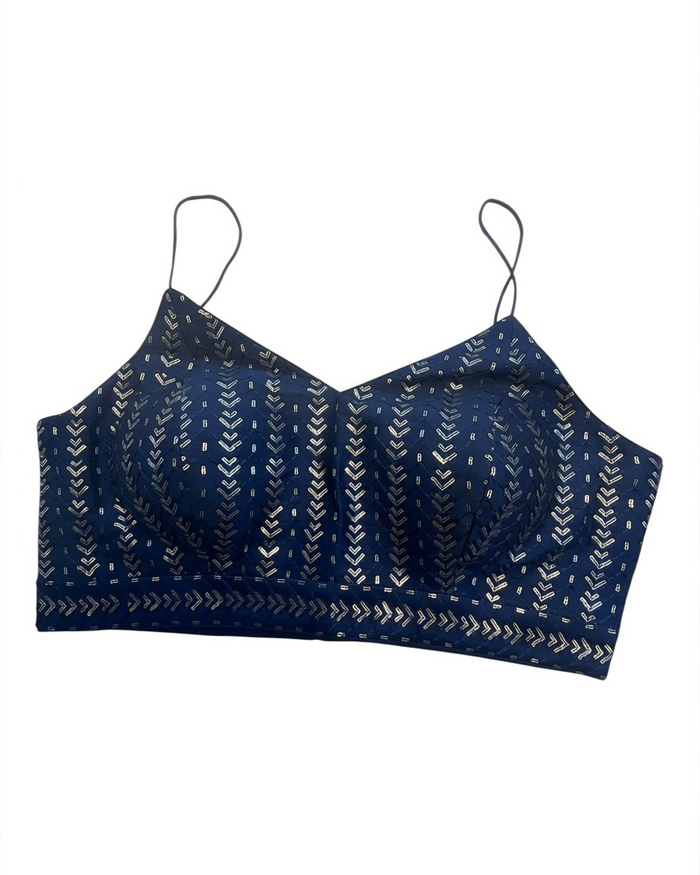 36" / UK 10 - Navy Blue - Sequins Work Strap Saree Blouse with cups - UK Stock - Quick Delivery - RNK - R780 -KK