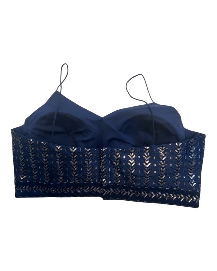 36" / UK 10 - Navy Blue - Sequins Work Strap Saree Blouse with cups - UK Stock - Quick Delivery - RNK - R780 -KK