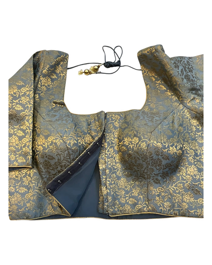 38" & 42" - Grey - Banarasi Brocade Saree / Lehenga Blouse -UK Stock - Quick Dispatch - X1126 01A25