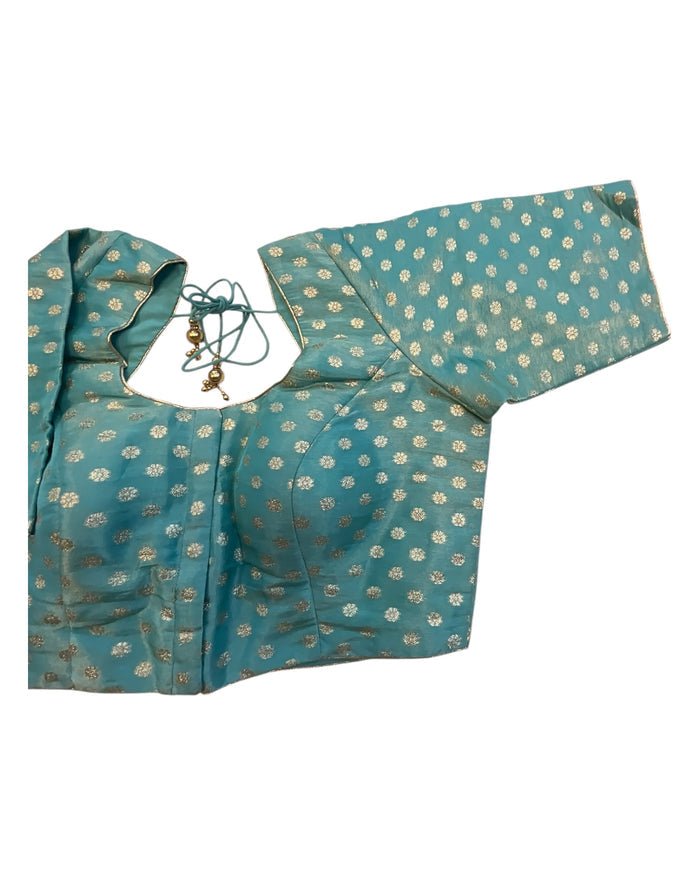 38" & 42" - Light Blue / Turquoise - Banarasi Brocade Saree / Lehenga Blouse -UK Stock - Quick Dispatch - X1212 08H25