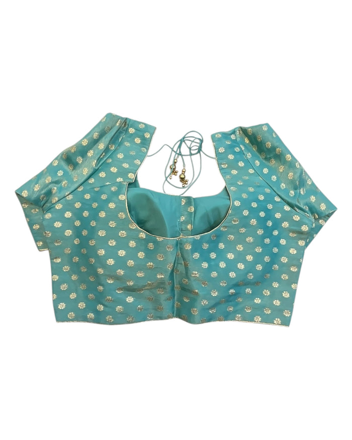 38" & 42" - Light Blue / Turquoise - Banarasi Brocade Saree / Lehenga Blouse -UK Stock - Quick Dispatch - X1212 08H25