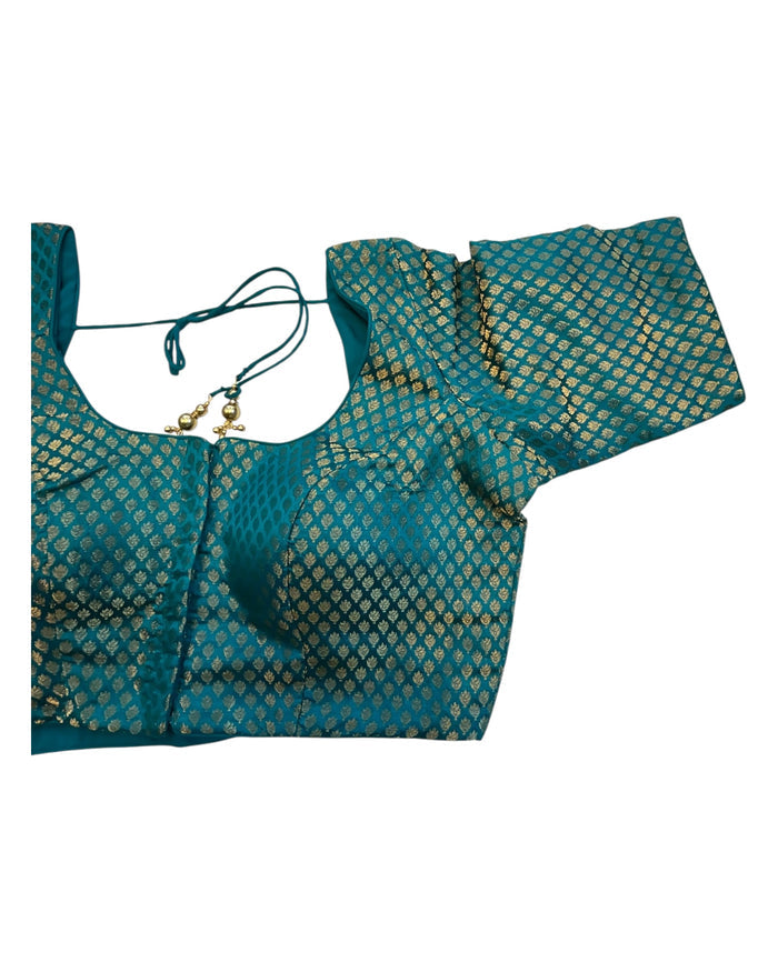 38" & 42" - Turquoise Blue - Banarasi Brocade Saree / Lehenga Blouse -UK Stock - Quick Dispatch - LT3 08Rp25