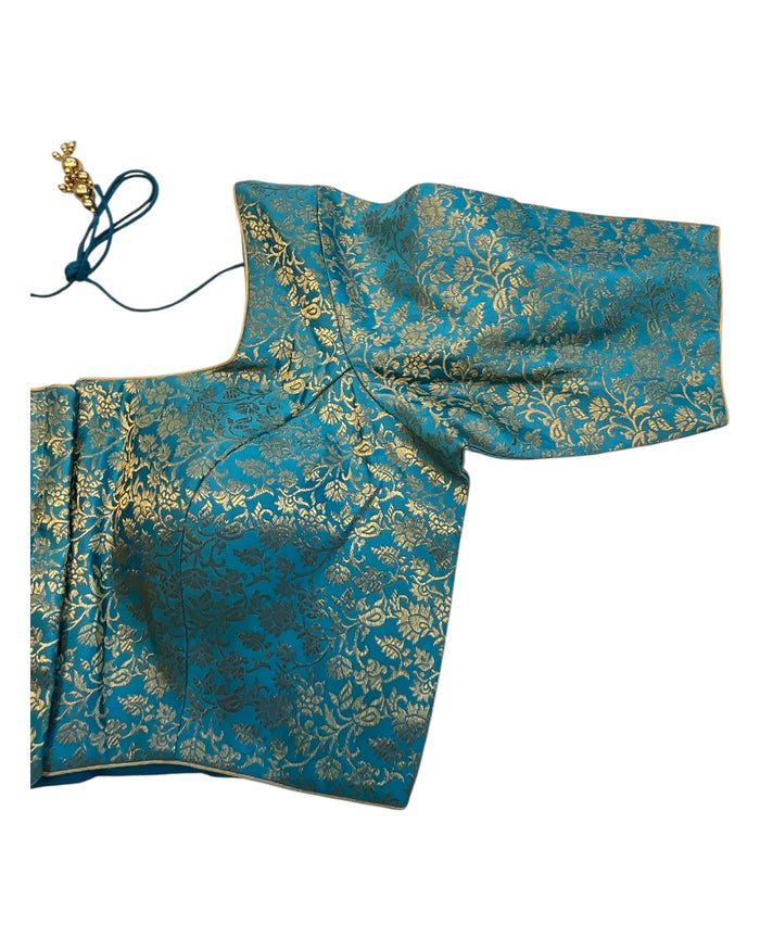 38" & 42" - Turquoise Blue / Firozi - Banarasi Brocade Saree / Lehenga Blouse -UK Stock - Quick Dispatch - X1126 01A25